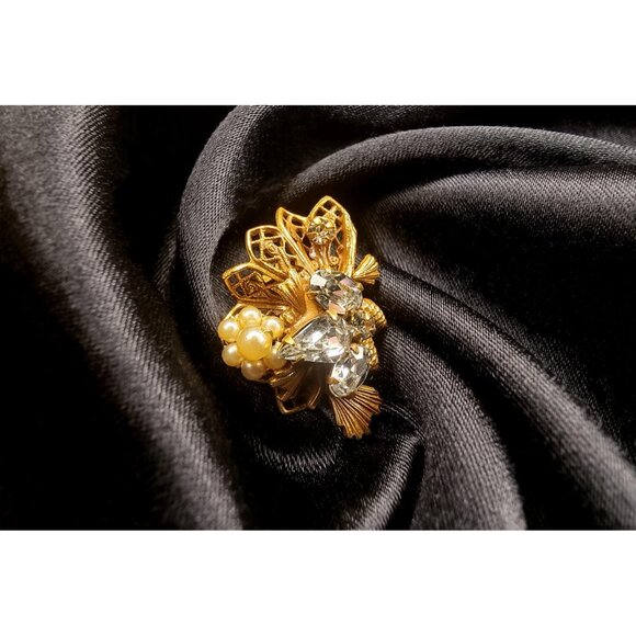 Rare Find Vintage Signed Original by Robert 1950's Brooch Pin Gold and Pearls - Picture 3 of 5